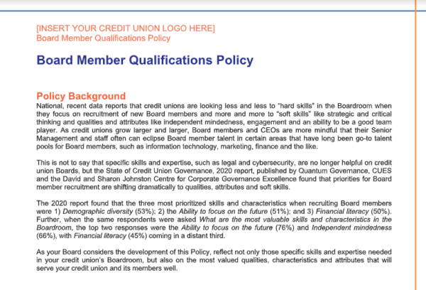 The Board Member Qualifications Policy
