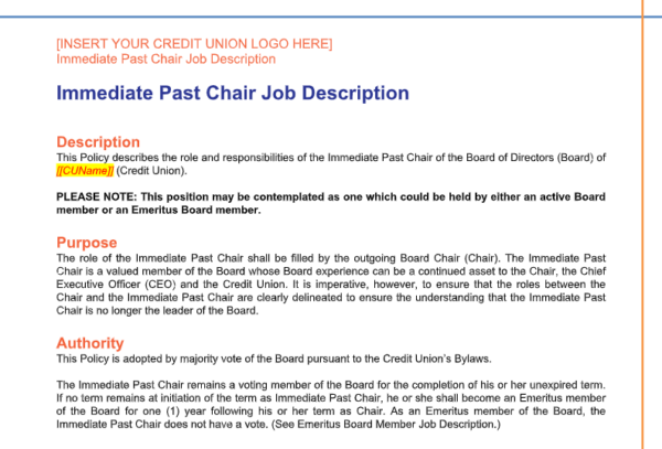 Job Description of the Immediate Past Chair
