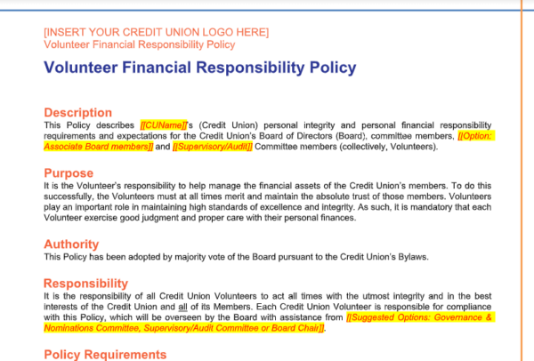 The Volunteer Financial Responsibility Policy